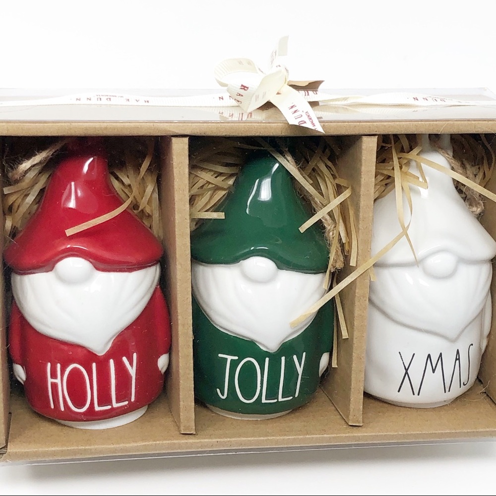 Rae Dunn Christmas Tree Ornament Set Of 3 Gnomes Holly Jolly Xmas - Picture 3 of 5